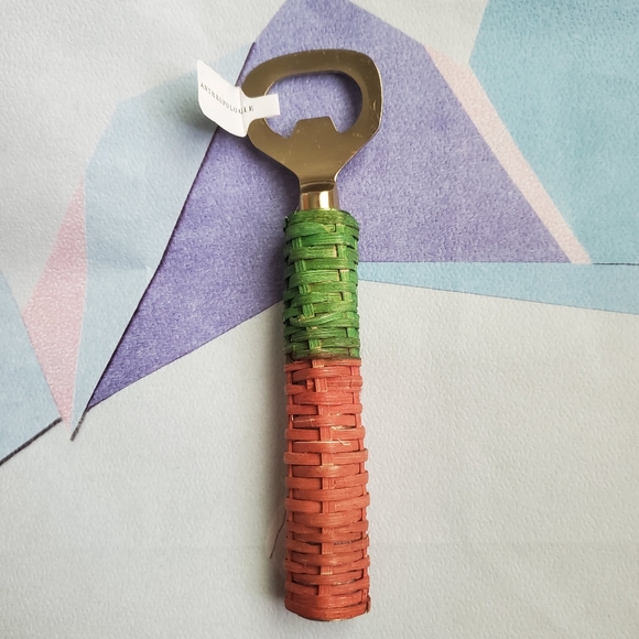 Anthropologie Boho Colorblock Woven Rattan Gold Bottle Opener Barware Preppy NWT - Picture 3 of 13